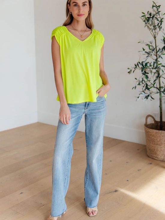 Dear Scarlett Tops - New Dear Scarlett Women's Sleeveless Top Ruched Shoulders Cap Sleeve Yellow